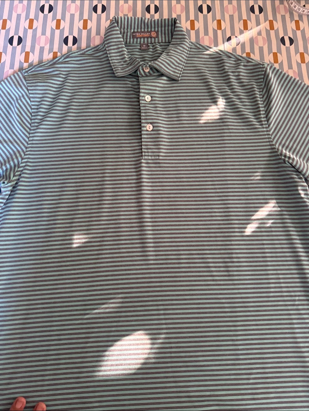Peter Millar Mint and Gray Striped Polo